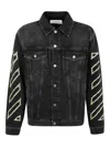 Off-white Diagonal Arrow Outline Embroidered Denim Skate Jacket In Blue