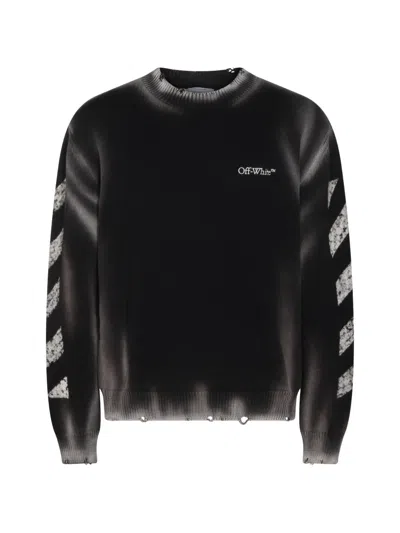 Off-white Corrosion Knit Crewneck Diagonal Stripe In Black