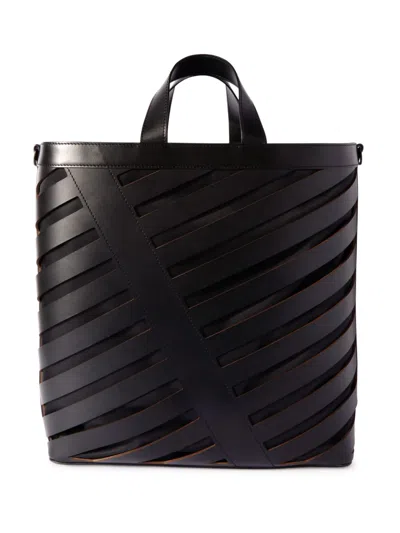 OFF-WHITE OFF WHITE DIAG CUT-OUT LEATHER TOTE BAG