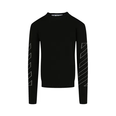 Pre-owned Off-white Diag Outline Knit Crewneck 'black/white'