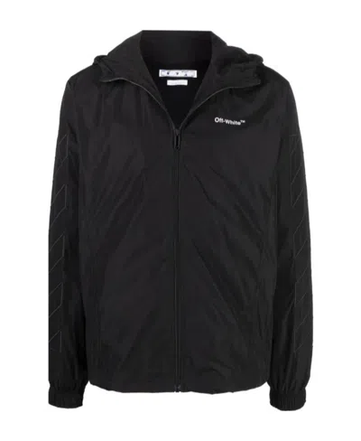 Off-white Diag Outline Track Zip Hoodie In Black