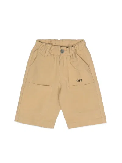 Off-white Kids' Diag-stripe Cotton Shorts In Beige