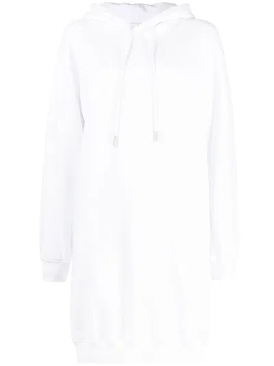 Off-white Kapuzenkleid Mit Diagonalen Streifen In White