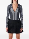 Off-white Diag Seamless Black Long-sleeve Zip Bodysuit In Gray