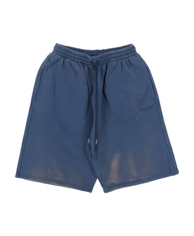 Off-white Diag-stripe Cotton Shorts In Blue