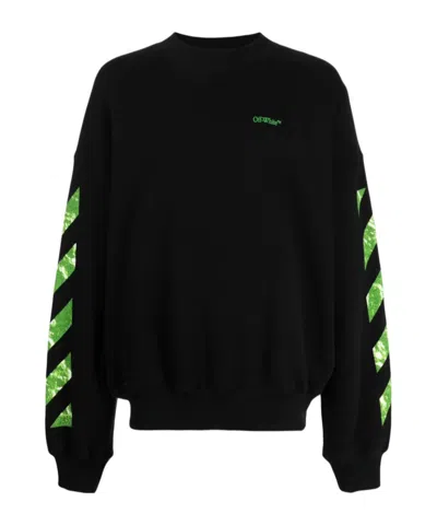 Off-white Diag-stripe Cotton Sweatshirt In Black,green