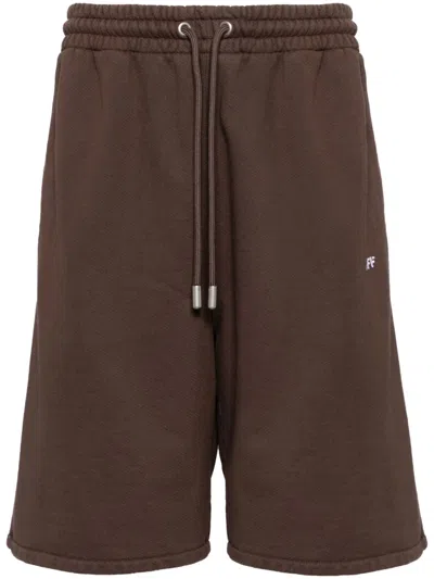 Off-white Diag-stripe Cotton Track Shorts In Brown