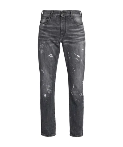 Off-white Diag-stripe Distressed Jeans In Black