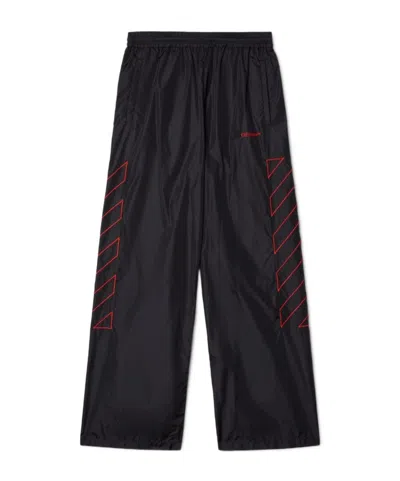 Off-white Diag-stripe Embroidered Track Pants In Black