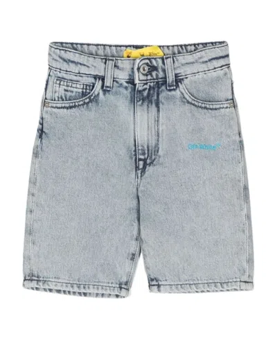Off-white Diag-stripe Logo-print Denim Shorts In Gray