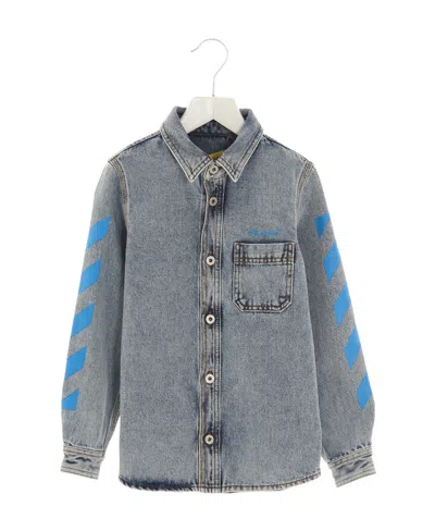 Off-white Diag-stripe Long Sleeve Denim Jacket In Gray