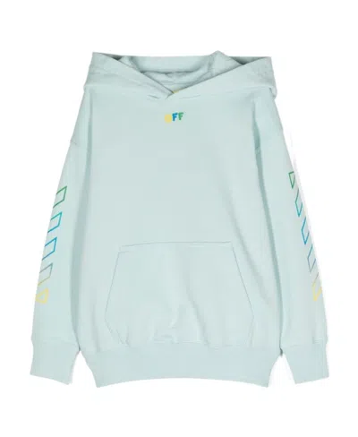 Off-white Kids' Diag-stripe-print Cotton Hoodie In Blue