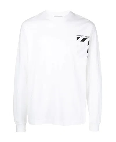 Off-white Diag-stripe Print Long-sleeved T-shirt In White