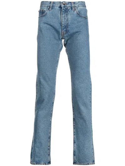 Off-white Diag-stripe Print Slim Fit Jeans In 4901 Medium Blue White