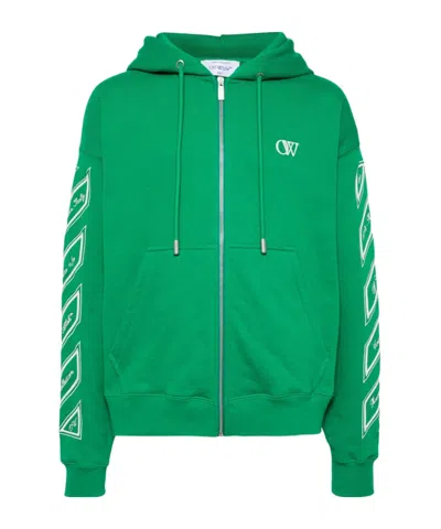 Off-white Diag-stripe Zip-up Hoodie In Green