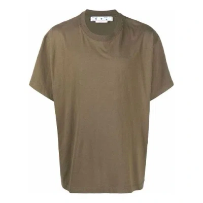 Off-white Diag Tab Solid Color Round Neck Short Sleeve Olive Green In Brown