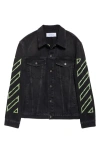 Off-white Off White Men Diagonal Arrow Outl Denim Skate Jacket In Vintage Black