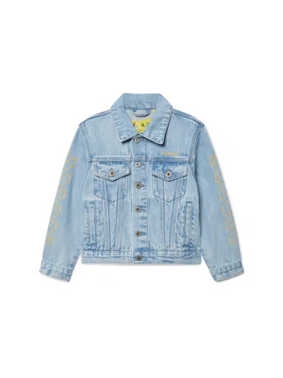 Off-white Kids' Diagonal Bookish Denim Jacket In Blue