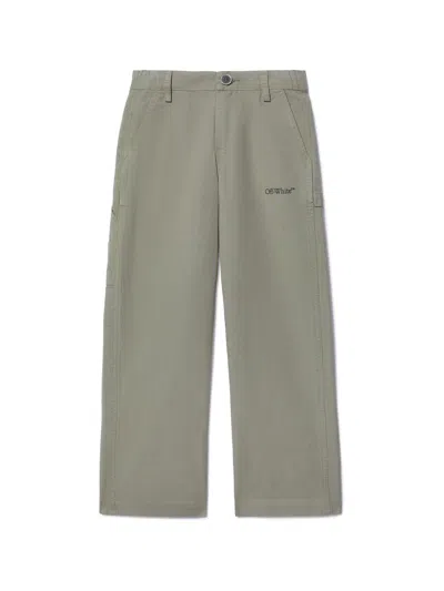 Off-white Kids' Diagonal Bookish Worker Pants In Green