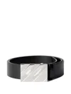 Off-white Diagonal Buckle Leather Belt In Black