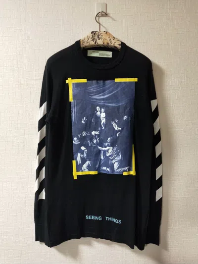 Pre-owned Off-white Diagonal Caravaggio L/s Tee In Black