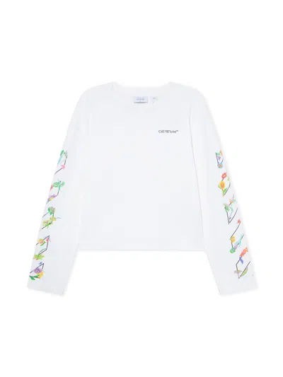 OFF-WHITE DIAGONAL GLOWING FLOWER LONG-SLEEVED T-SHIRT
