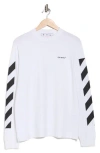 Off-white Diagonal Helvetica Long Sleeve Cotton Graphic Skate T-shirt In Multi