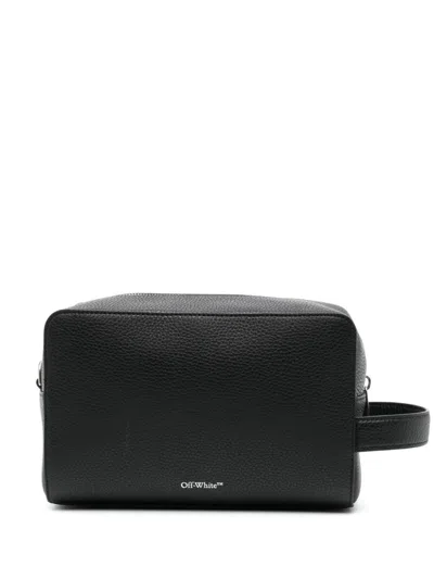 Off-white Diagonal Leather Pouch In Black