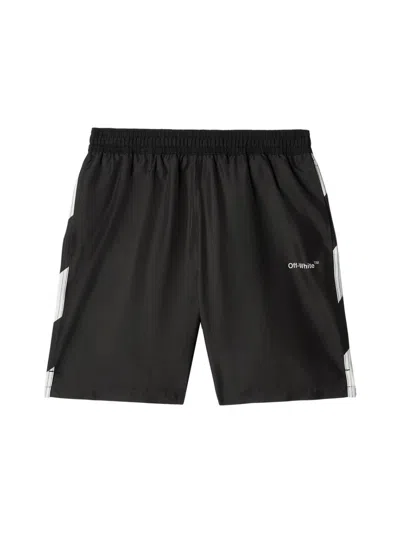 Off-white Diagonal Logo Surfer Swim Shorts In Black