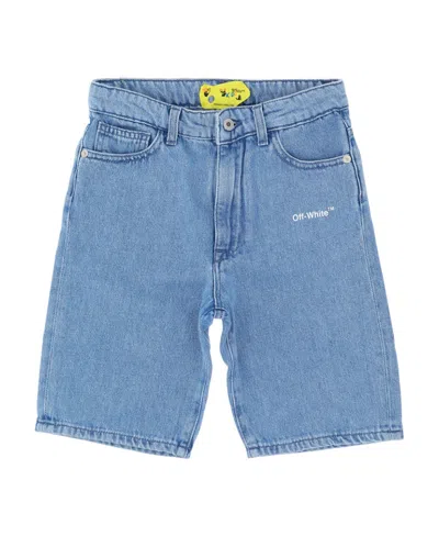 Off-white Diagonal Outline Denim Shorts In Blue