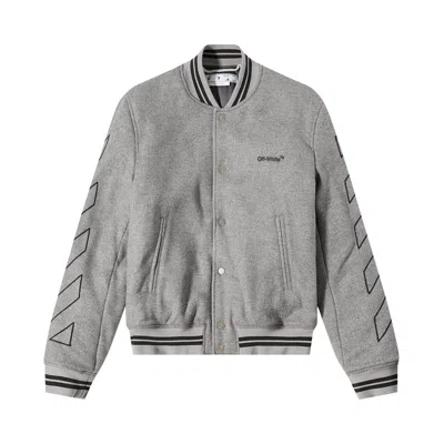 Pre-owned Off-white Diagonal Outline Wool Varsity Jacket 'grey Melange' | Men's Size Xl