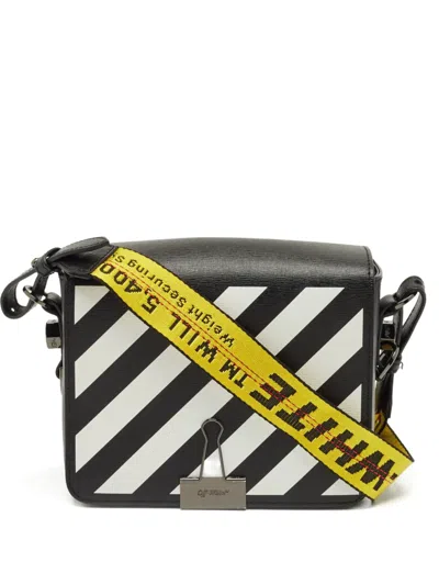 Pre-owned Off-white Diagonal Print Leather Cross Body Bag In Black