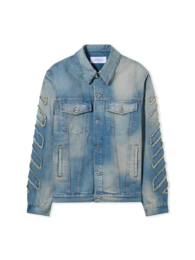 Off-white Diagonal Raw Patch Denim Jacket In Blue