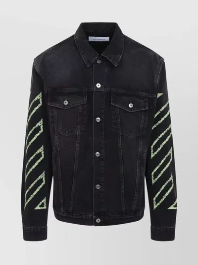 OFF-WHITE DIAGONAL SKATE JACKET WITH GREEN EMBROIDERY