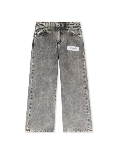 Off-white Diagonal Sponge Logo Denim Pants In Gray