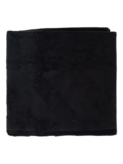 Off-white Diagonal Stripe Beach Towel In Black