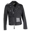 Off-white Diagonal Stripe Biker Jacket In Black Leather In Gray