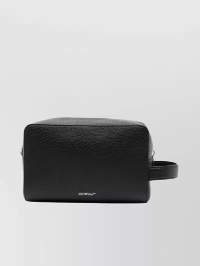 Off-white Diagonal Stripe Embossed Leather Pouch With Side Handle
