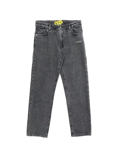 Off-white Kids' Diagonal-stripe Straight-leg Jeans In Gray