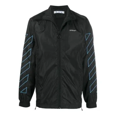 Off-white Diagonal Stripes Zipper Mens Jacket In Black