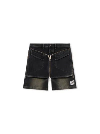 Off-white Dirty Denim Military Zip Shorts In Black