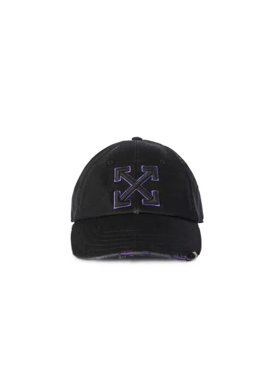 Off-white Distressed Denim Baseball Cap Black - Da