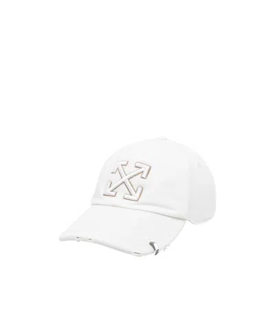 Off-white Distressed Denim Baseball Cap In White