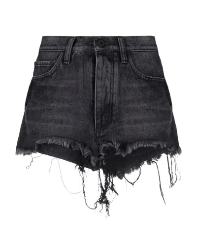 Off-white Distressed Denim Shorts In Black