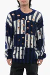 Off-white Distressed Effect Shibori Tartan Crewneck Sweater In Blue
