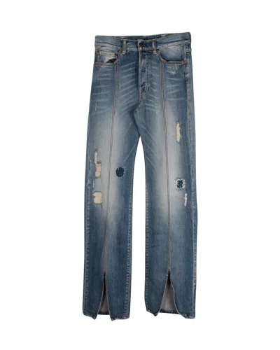 Off-white Distressed Straight Leg Denim Jeans In Blue Cotton