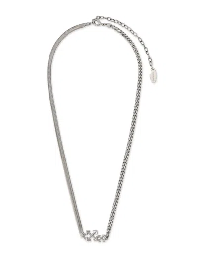 Off-white Arrow Curb Snake-chain Necklace In Metallic