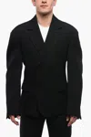 Off-white Double-breasted Round Wool Coat With Flap Pockets In Black