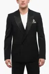 Off-white Double-breasted Tattoo Blazer With Satin Peak Lapel In Black