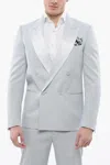 Off-white Double-breasted Tattoo Blazer With Satin Peak Lapel In Grey